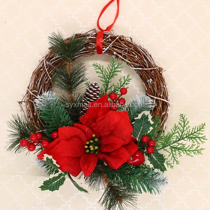 with white glitter  nature pine cone with white glitter with white metal bell 45cm out Dia pine wreath