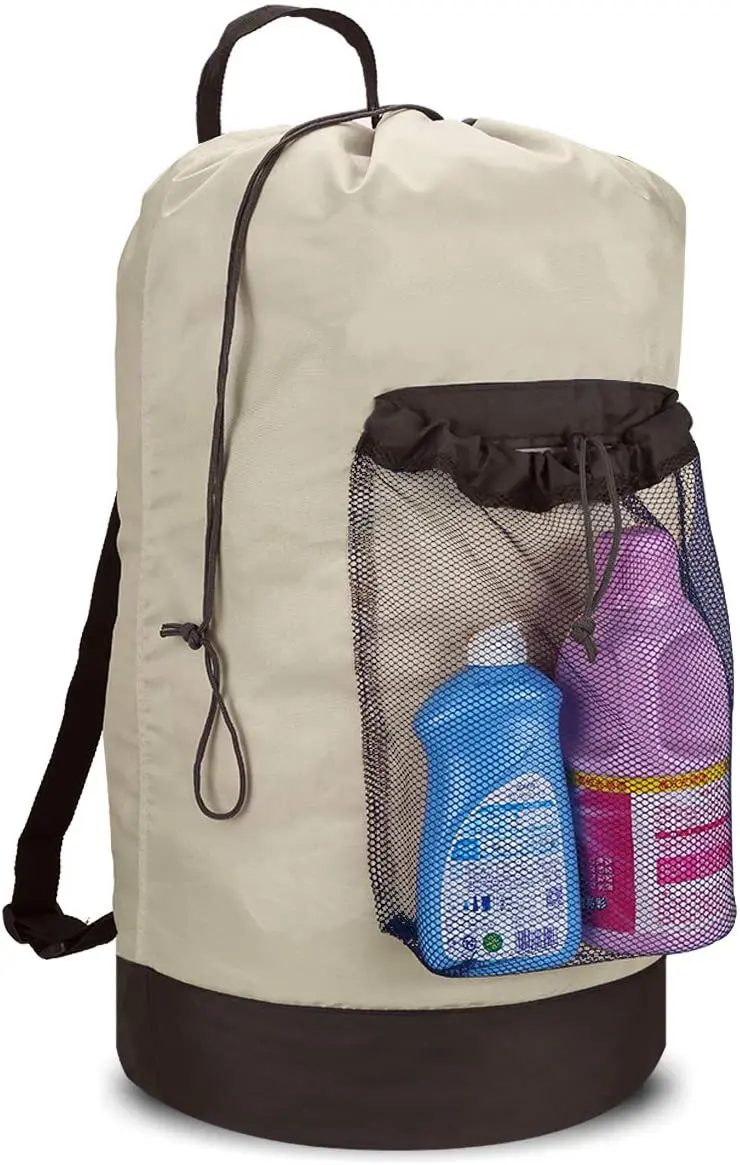 large backpack laundry bag with adjustable shoulder straps and