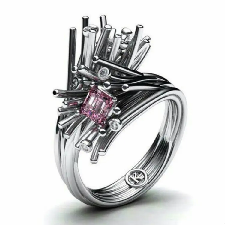 New zircon ring pink zircon ring cross-border European and American fashion women's rings