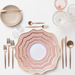 Serveware sets Wedding Sunflower Pink Durable Porcelain Plate Gold Rim Ceramic Dinner Plates sets
