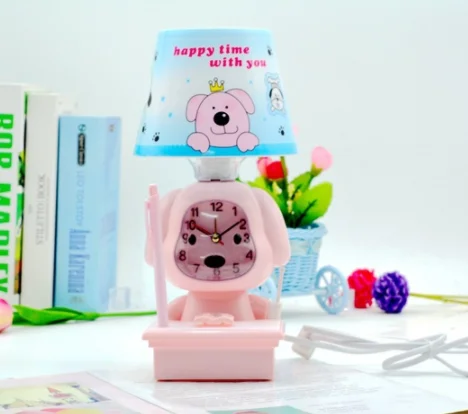 
Household cartoon dog set the table to protect the eyes insert pen LED lamp clock students jump seconds silent alarm clock 
