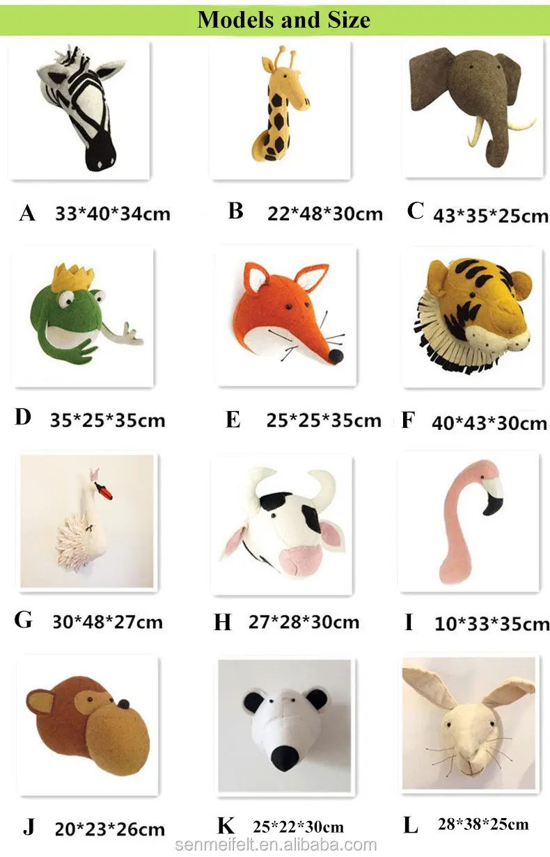 Home And Nursery Decor Felt Animal Wall Mount 3d Animal Head Wall Mount