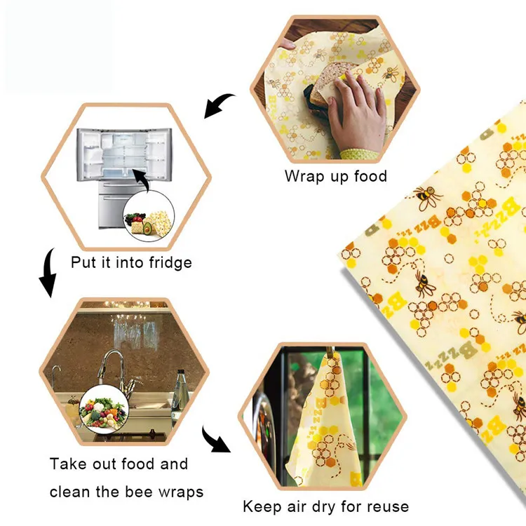 Plastic Free Zero Waste ECO Friendly Biodegradable Sustainable Reusable Beeswax Food Storage Wraps Paper For Sandwich Lunch Pack