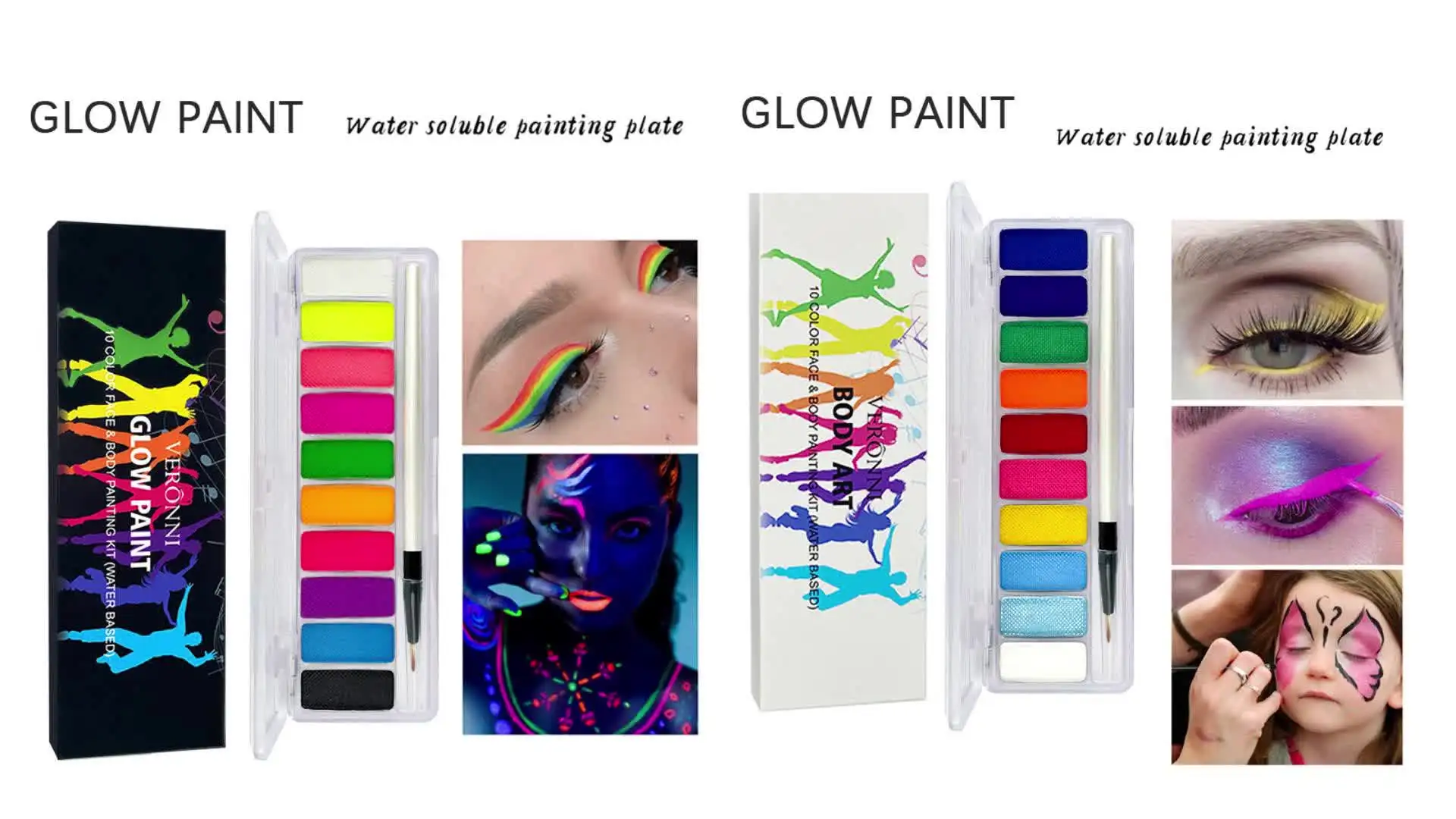 10色ボディペインティング用品セットウォーターベースUV蛍光