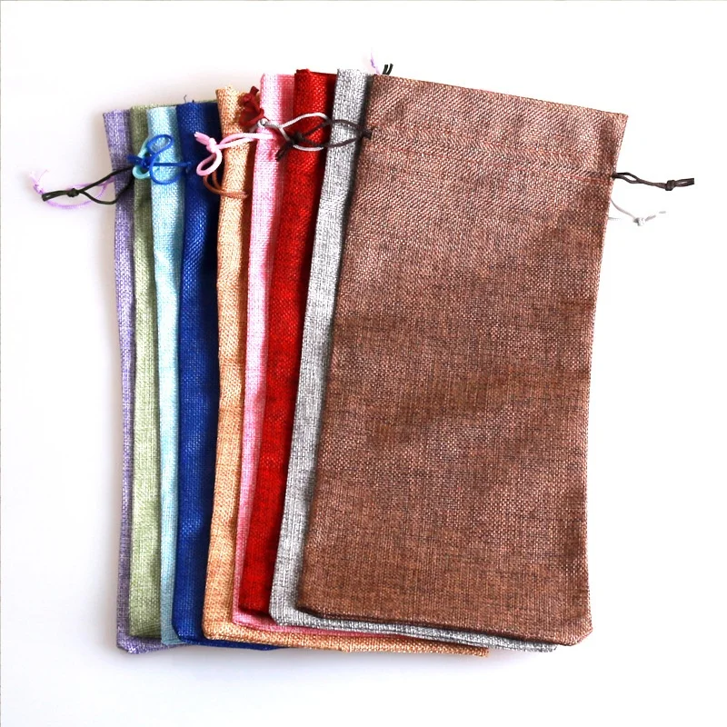 
Drawstring Wine Champagne Bottle Cover Bags Wedding Party Package Gift Bags Jute Burlap Bottle Bags 