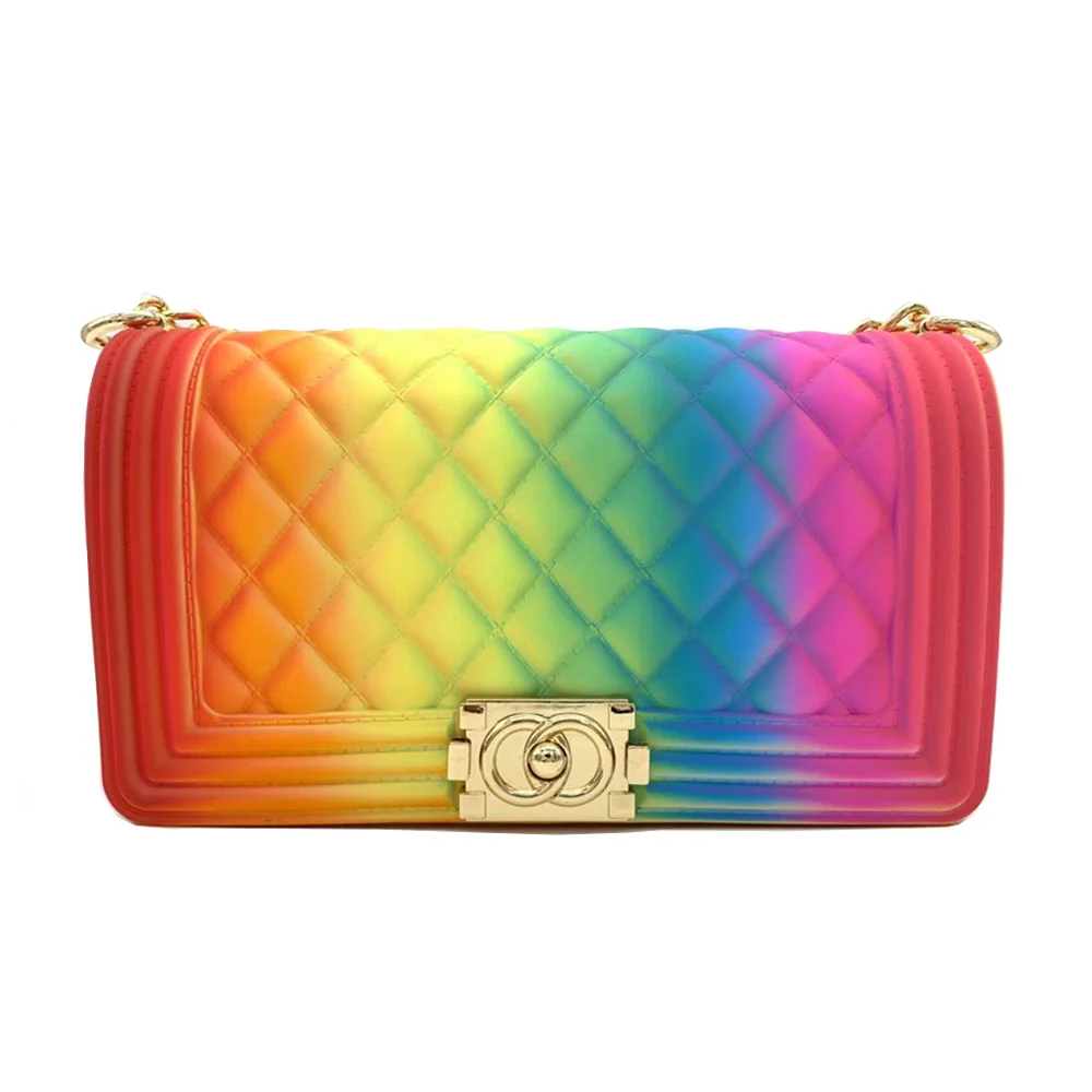 New design fashion candy hand bag women chain crossbody handbag rainbow jelly bag