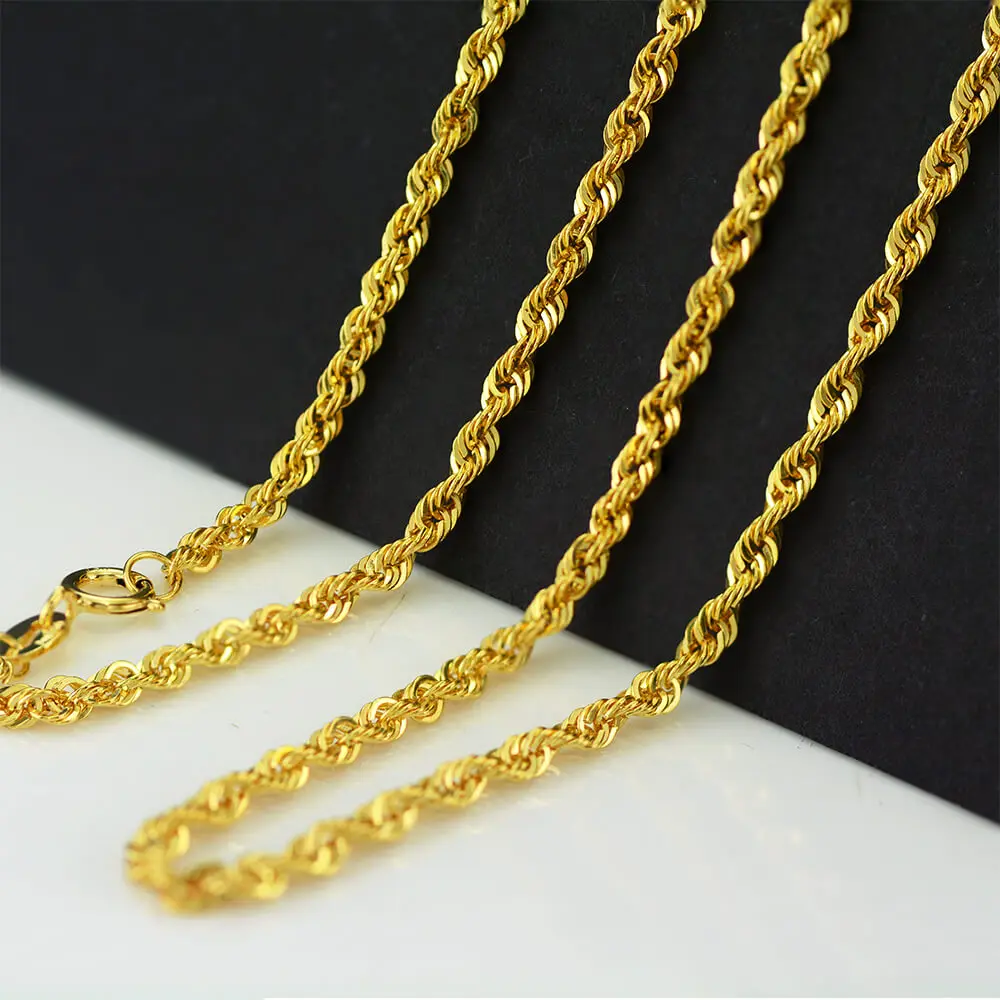 9k Real Gold Plated Rope Chain 2mm Men Chain Necklace Women Chains 16 ...