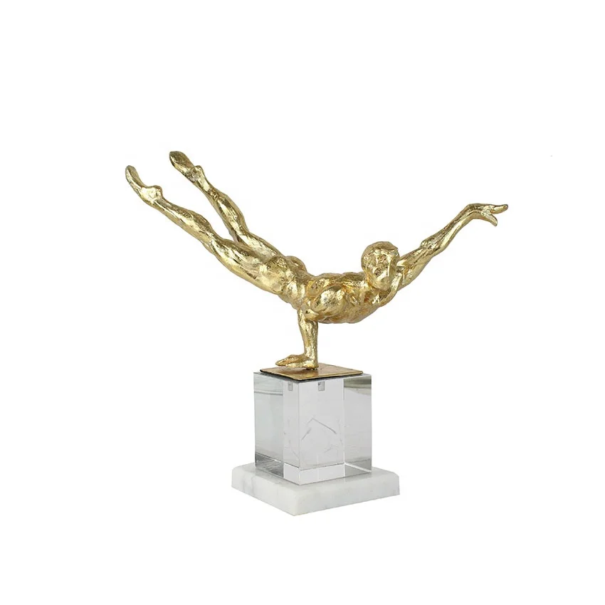 Crystal with resin gold foil  tandem gymnastics  abstract sculpture supplier