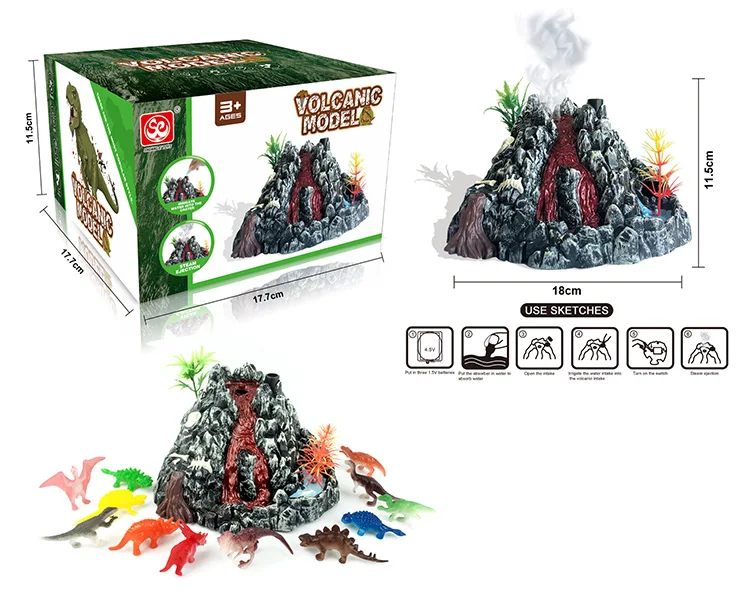 Kids Educational Toys Volcano Mini Dinosaur Model With Sound And Smoke ...