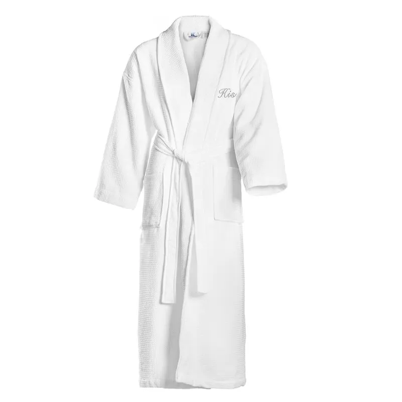 Wholesale Personalized Logo Unisex Long Waffle Terry Bathrobe White Hotel Bath Robe Cotton Towel