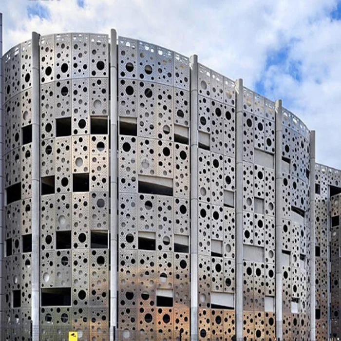 Stainless steel perforated plate for exterior wall construction