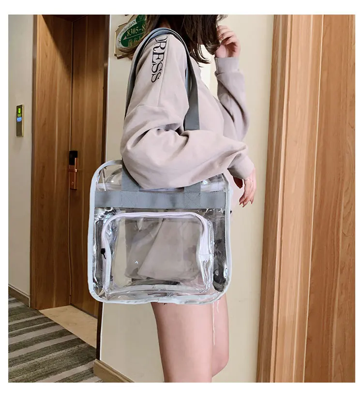 Clear PVC tote bag fashion Large transparenttote bag for shopping portable beach bag