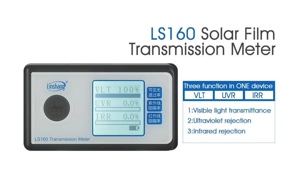 MeterTo LCD Upgraded Solar Film Transmission Meter LS101 Window Film Tint Glass Meter UV 365nm/IR 940nm Rejection Meter Light Transmittance Tester Visible Light 380-760nm
