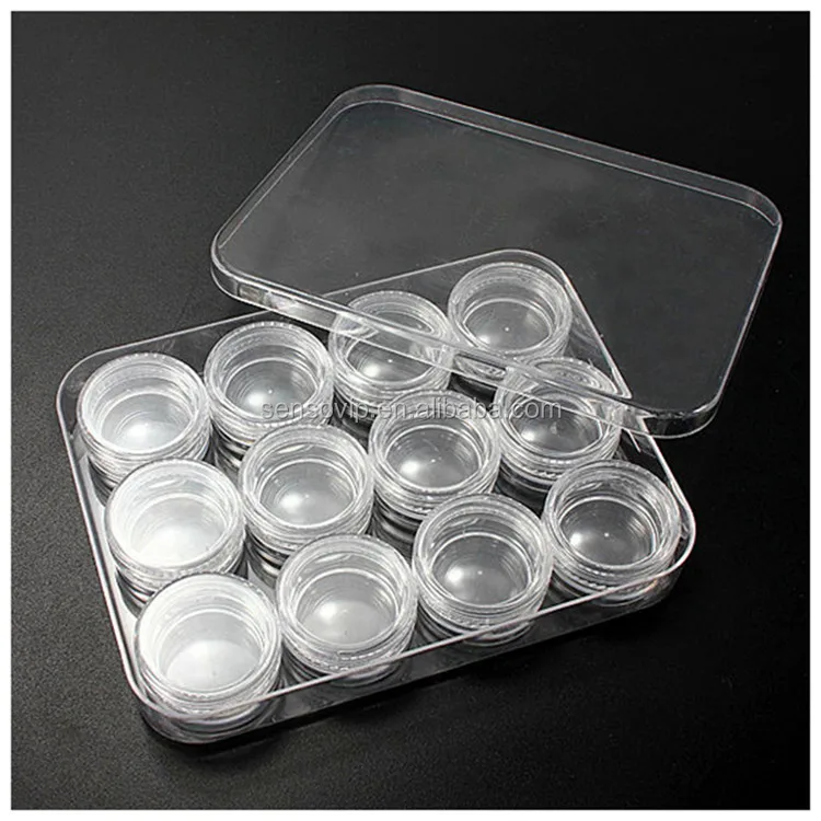 12pcs/box Clear Plastic Jewelry Beads Pills Storage Boxes Small Round Containers