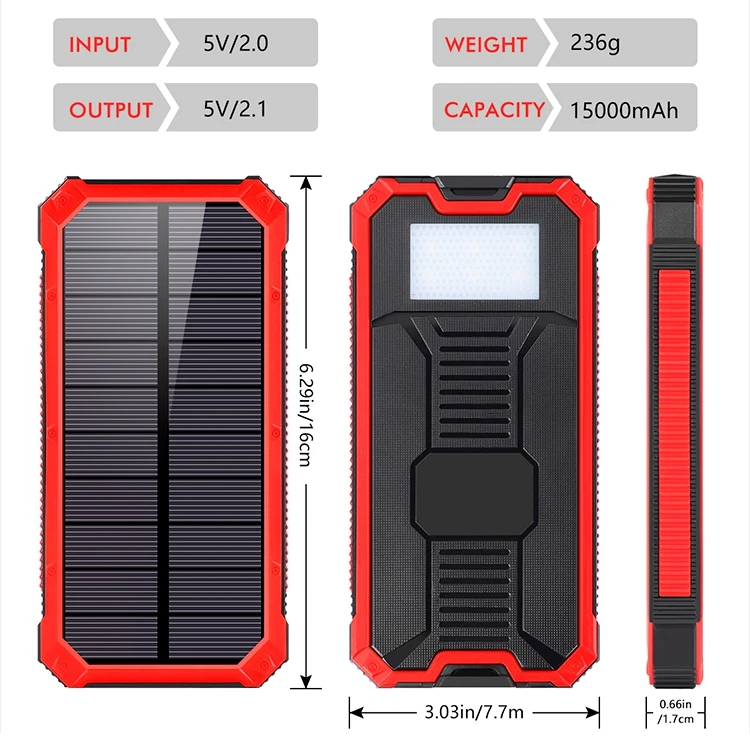 Solar Power Bank 15000mAh Portable Power Bank Solar Phone Charger Fast Charger Dual USB for Smartphones Tablet - ANKUX.COM