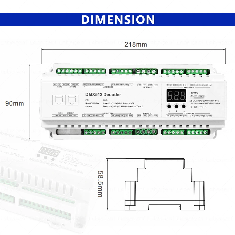 DMX512 to Constant Voltage PWM LED Decoder - 24CH, 32CH, 40CH
