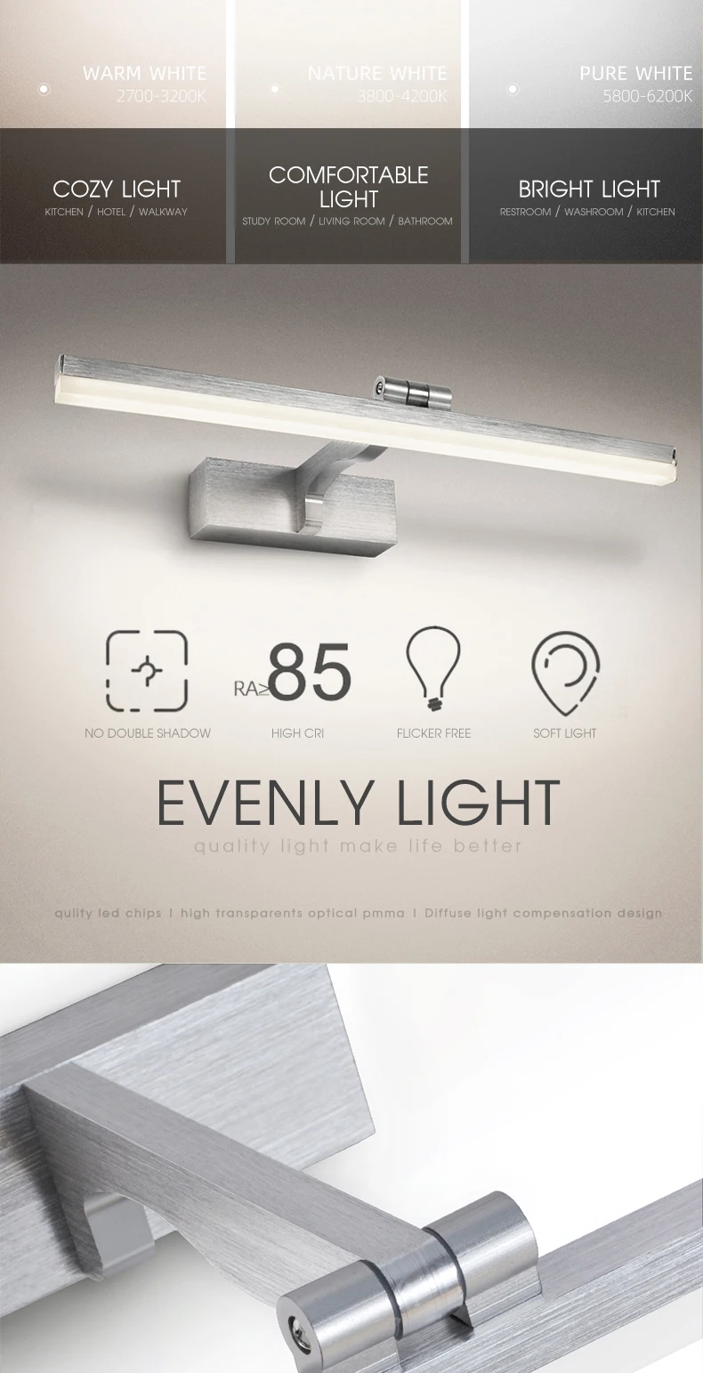 Simple design metal led mirror light shower room vanity mirror led light 8w brush bathroom lighting hotel wall sconce art lamps