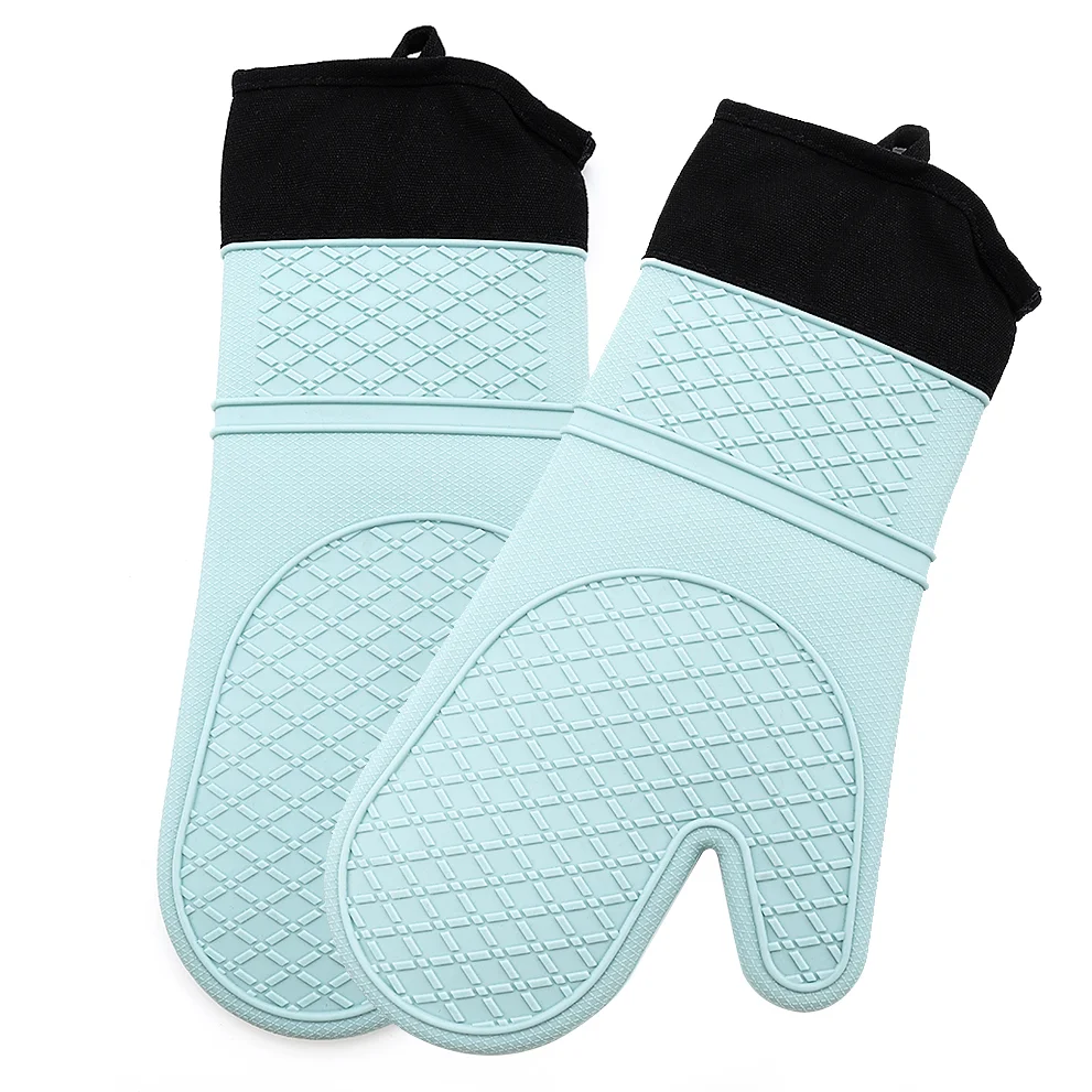 Cotton Lining Heat Resistant Silicone Oven Mitts Pot Kitchen Bbq