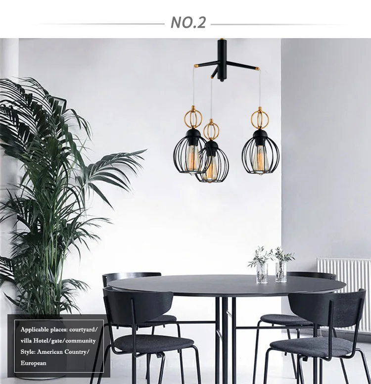 New Design Modern Style Iron Living Room Restaurant Black Ceiling Chandelier