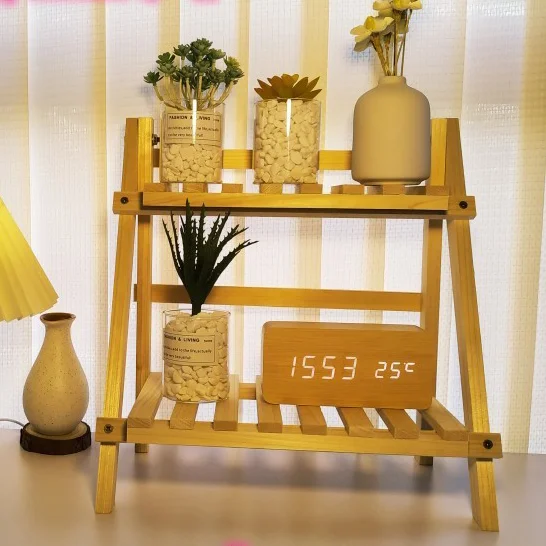 Double-layer Wooden Storage Rack Multi-functional Folding Bookshelf ...