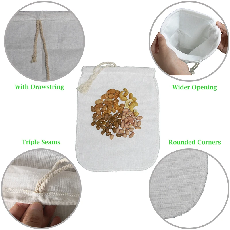 Eco Friendly Food Grade Reusable Organic Cotton Cheesecloth Nut Milk