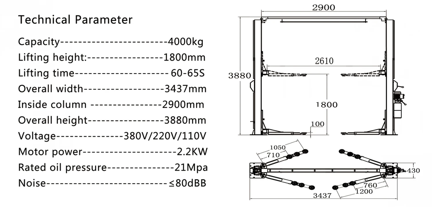 2 Post Car Lift 4ton Vehicle Lift Garage Workshop Ramp Ultimate Jack