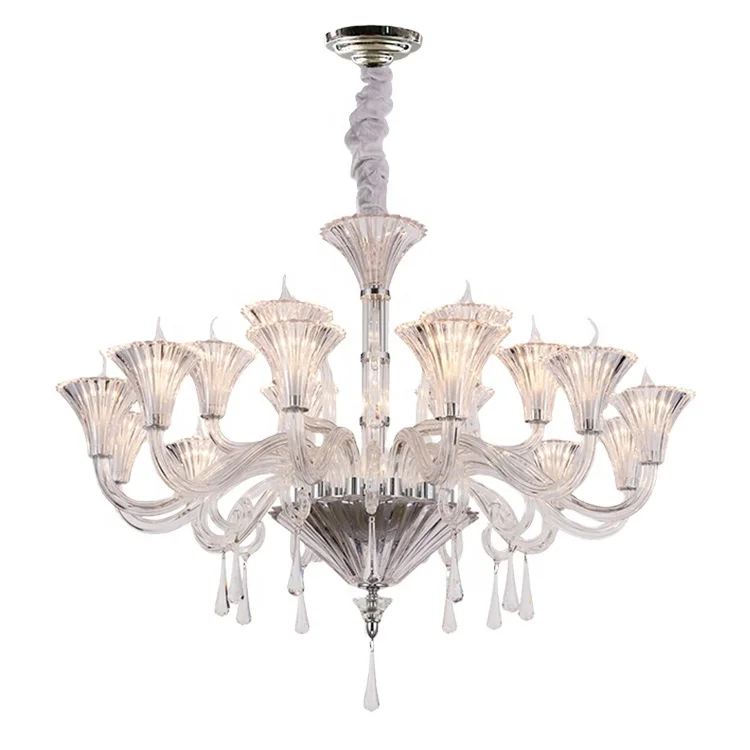 China manufacturer 18 lamp holder E14 40W glass europe hotel lobby home large modern luxury crystal chandeliers