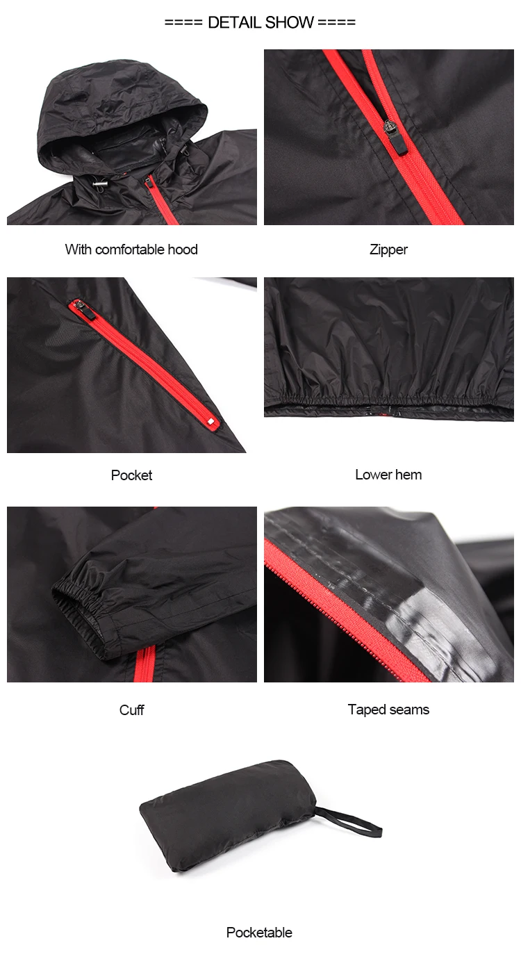 High Quality 3000mm Waterproof Breathable Packable Taped Seams Rain