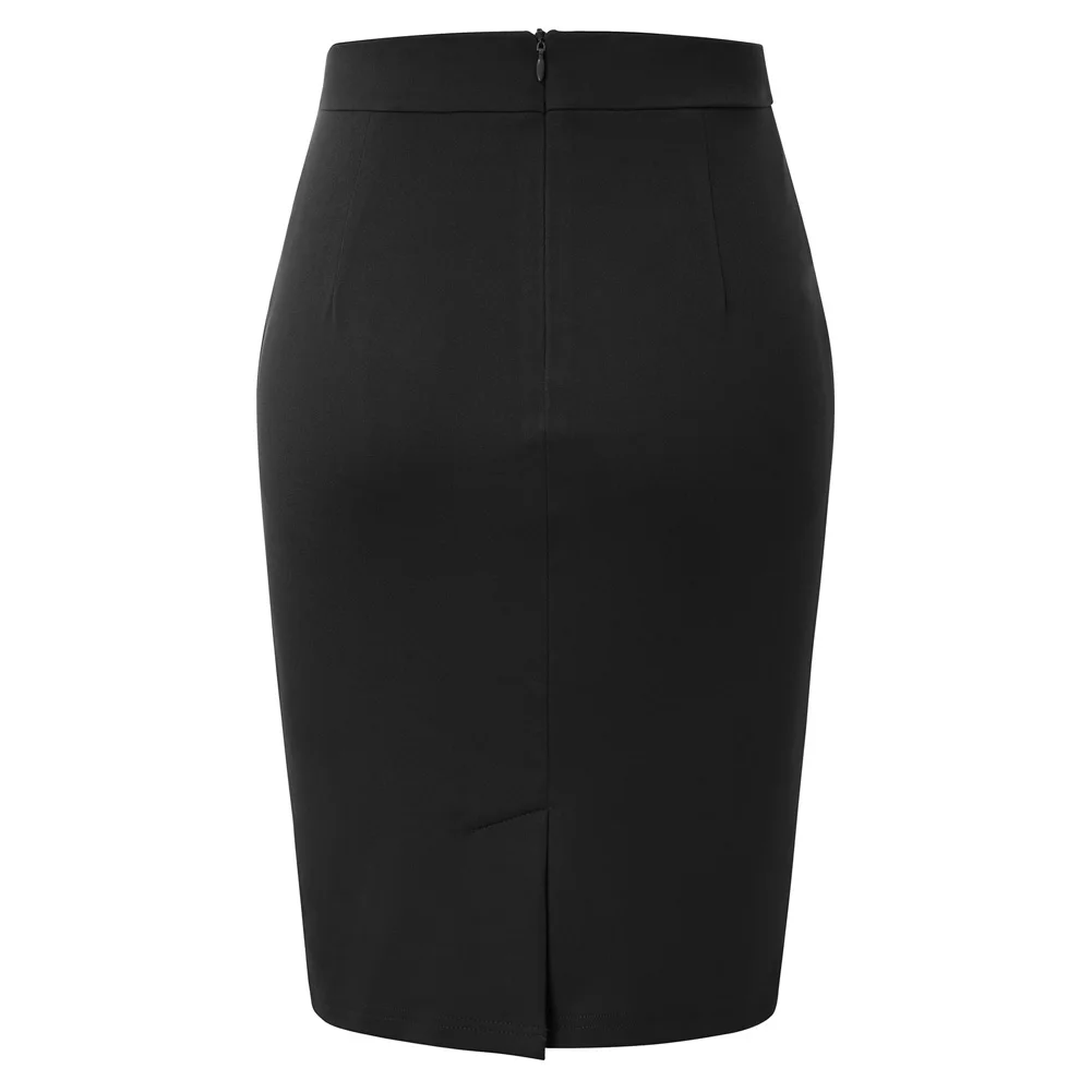 Grace Karin Pleated Front Elastic Waist Back Split Hips Wrapped Ladies Elegant Office Clothing