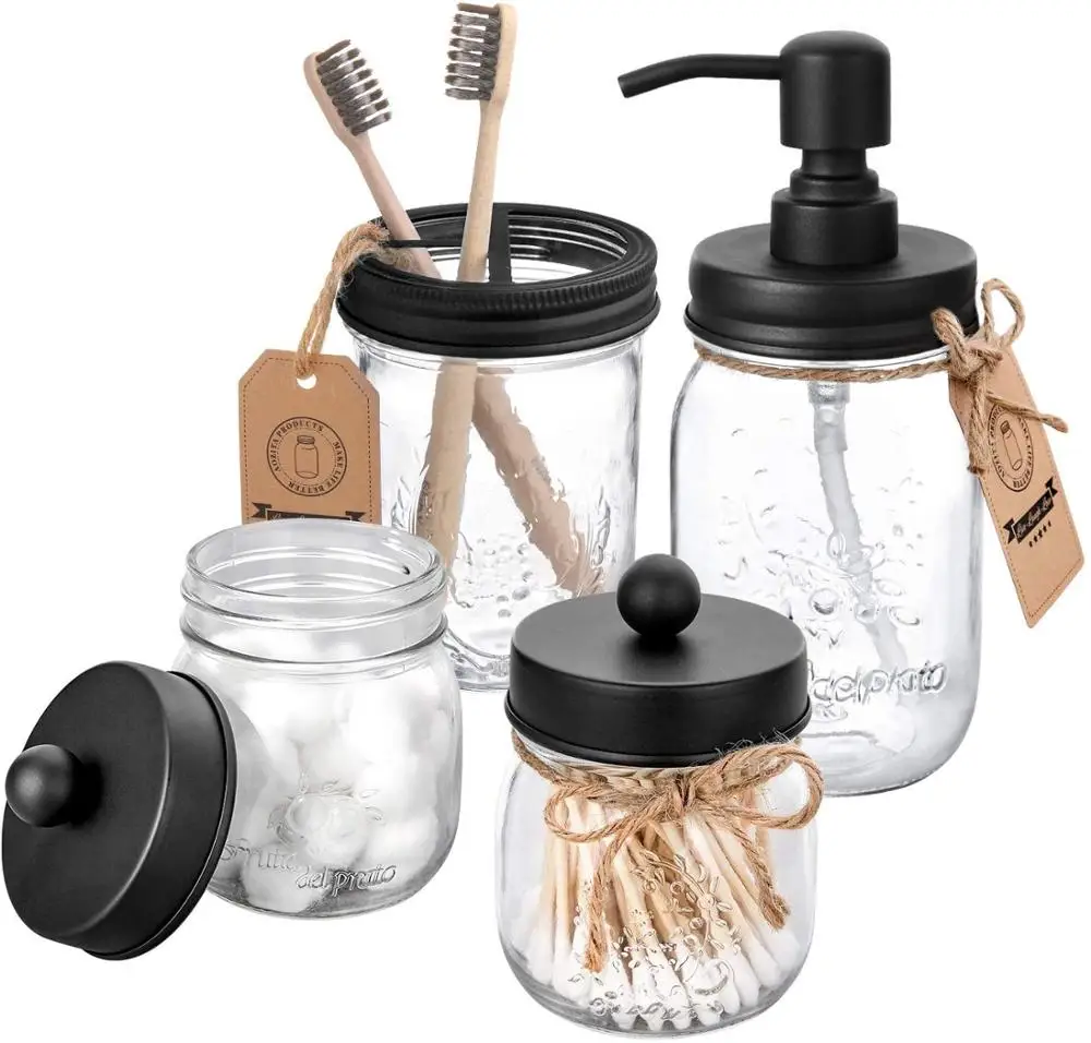 Mason Jar Bathroom Accessories Set 4 Pcs Mason Jar Soap Dispenser And