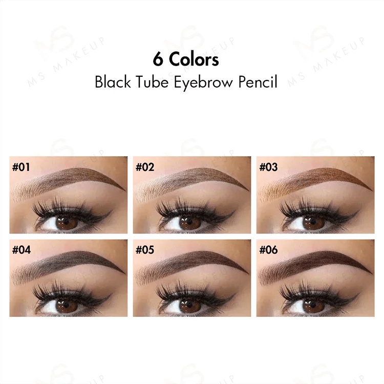 Oem New 6 Colors  Black Tube Custom Logo Cruelty Free Vegan Slim Waterproof Private Label Eye Brow Eyebrow Pencil With Brush