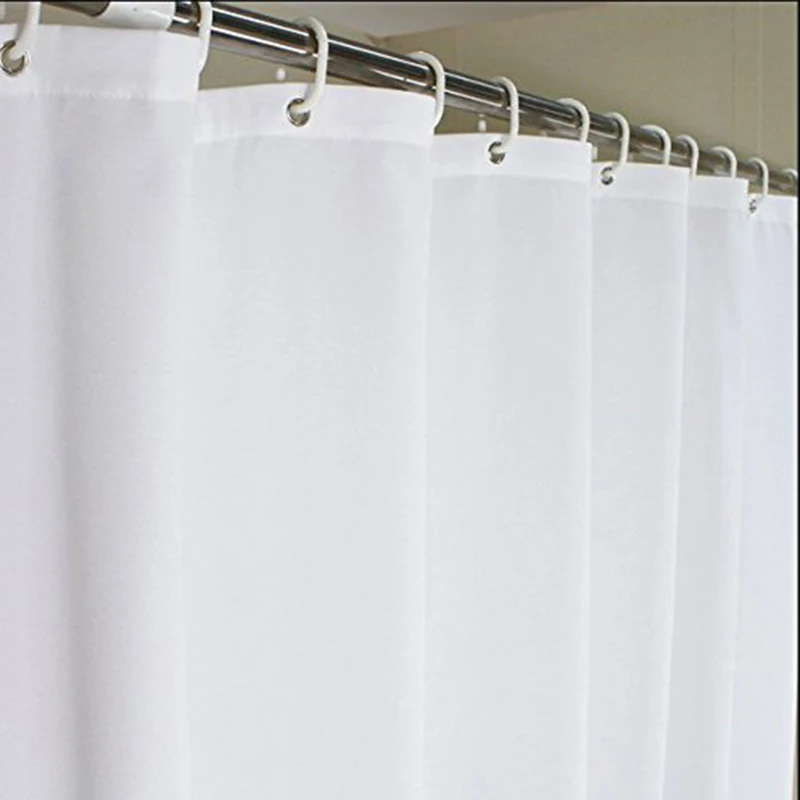 80 x 180 cm MOMONY Polyester Shower Curtain Solid White Fabric Waterproof Mildewproof Bath Shower Curtain with 6 Hooks