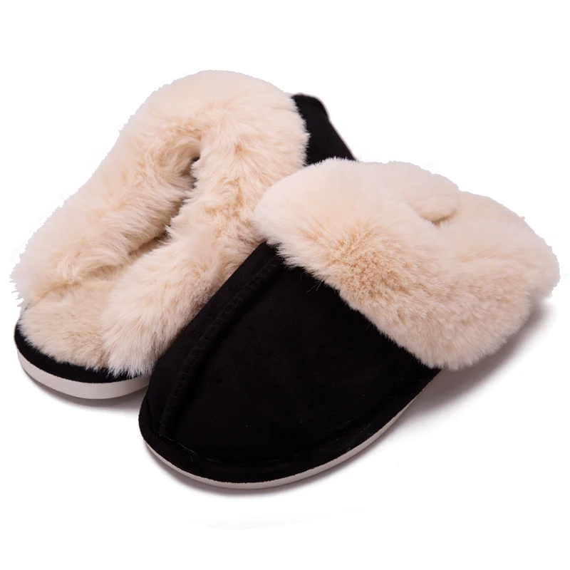 Comfy Faux Fur Womens House Slipper Scuff Memory Foam Slip On Anti-skid ...