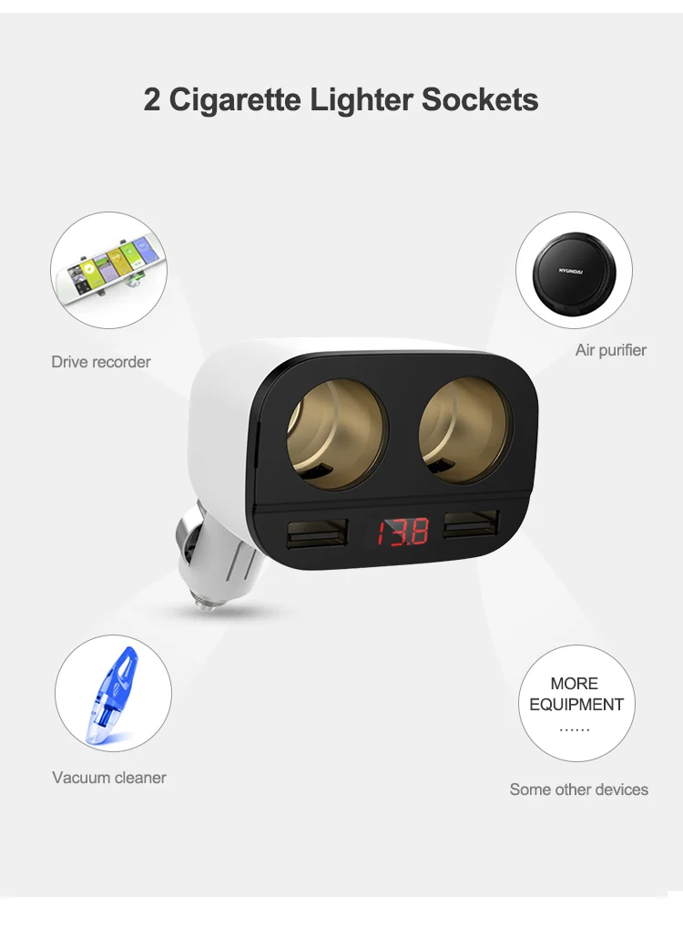 Universal 12V 24V DC 5V 3.1A Fast Charge Cigarette Lighter Adapter Dual USB Car Charger With 2 Cig And Voltage Screen Display