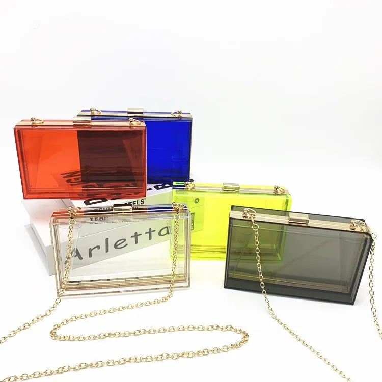 

B10165 women bags 2021 new acrylic transparent fashion dinner bag slanting across mini banquet holding small square bag