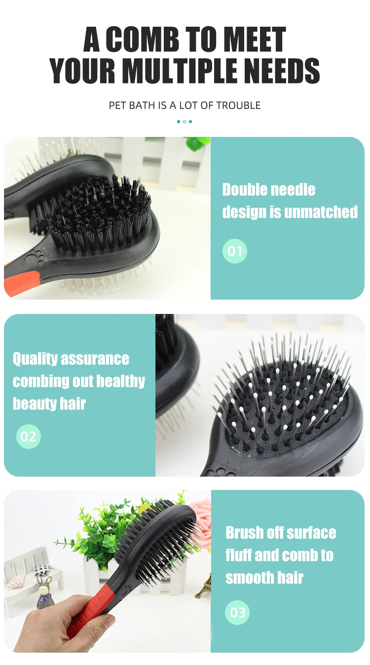 Rubber Material Handle Pet Hair Removal Comb With Handle Dog Brush Pet