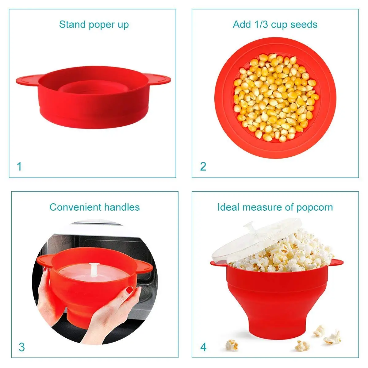 Microwave Popcorn Popper Fda Approved Collapsible Popcorn Bowl With Lid