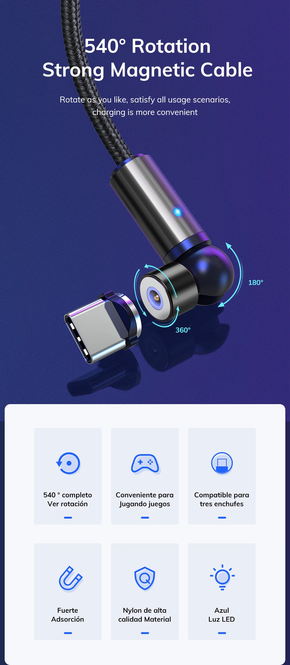 AM68 540 Degree LED Magnetic Cable - ANKUX.COM