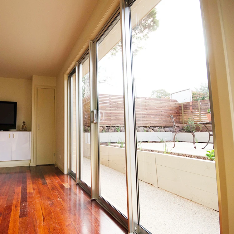 Modern design narrow frame 4 panel ultra thin double glass aluminium profile sliding glass doors system