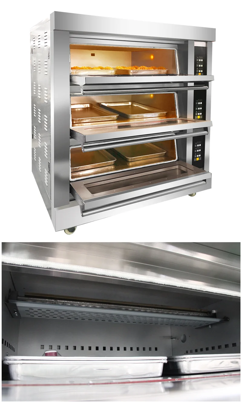 large three 3 deck 6 layers trays gas oven commercial used professional 3 decks 6 trays gas bread bakery deck oven baking horn