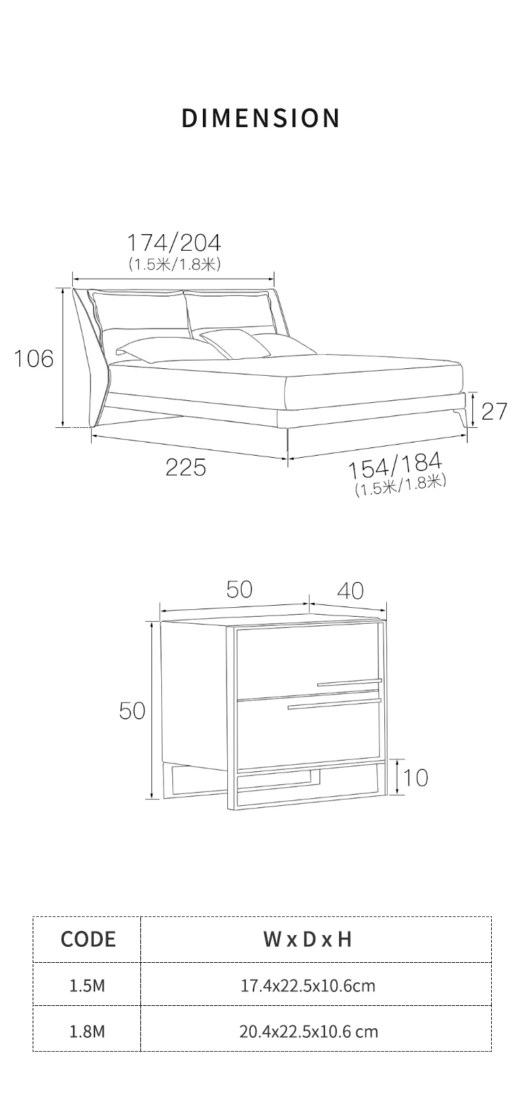 Modern Italian Luxury Bedroom Villa Furniture  Upholstered  King  Queen size Fabric Bed