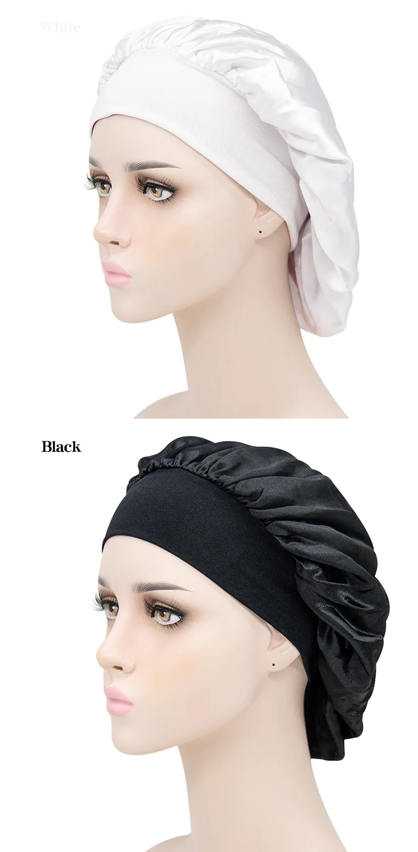 Long Satin Sleep Cap Long Braids Loose Sleeping Cap Solid Color Sleep Cap For