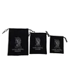 Custom White Embroidered Logo Small Black drawstring velvet crystal jewelry Bags