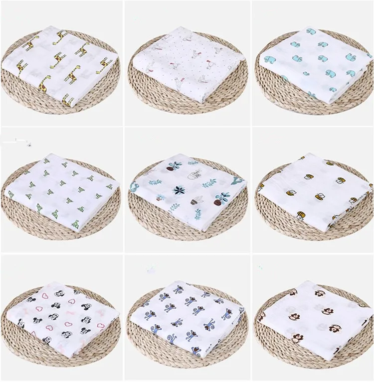 Wholesale Organic Bamboo Muslin Baby Blanket Custom Print Baby Muslin Swaddle Blankets Baby