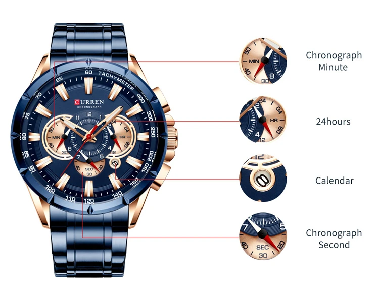 CURREN 8363 Fashion Men Watches With Stainless Steel Top Brand Luxury Sports Chronograph Quartz Watch Men Relogio Masculino