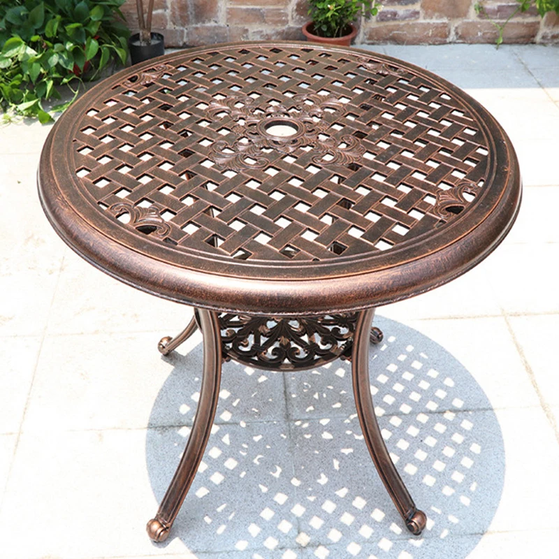 Outdoor Cast Aluminum Coffee Table Courtyard Furniture With Sunshade Hole Garden Cast Aluminum