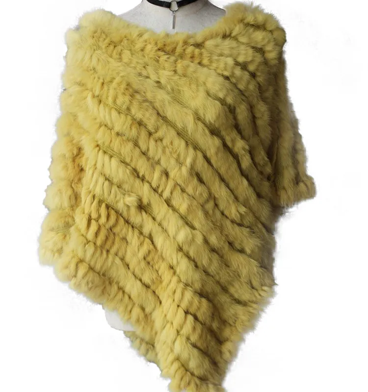 
wholesale Real rabbit Fur Women Genuine Rabbit Knitted Large Cape 