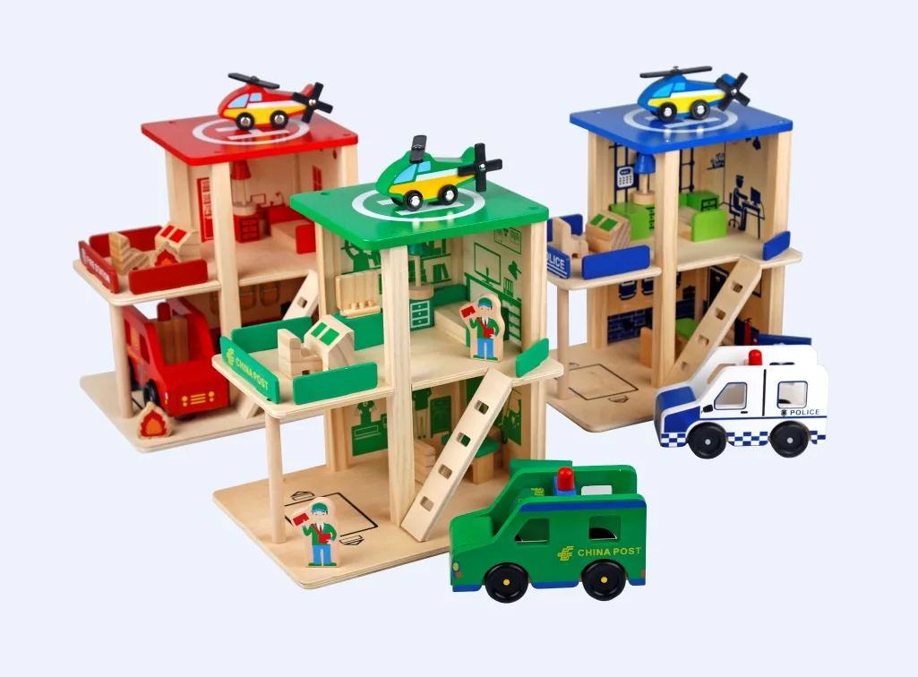 fire station wooden toy set