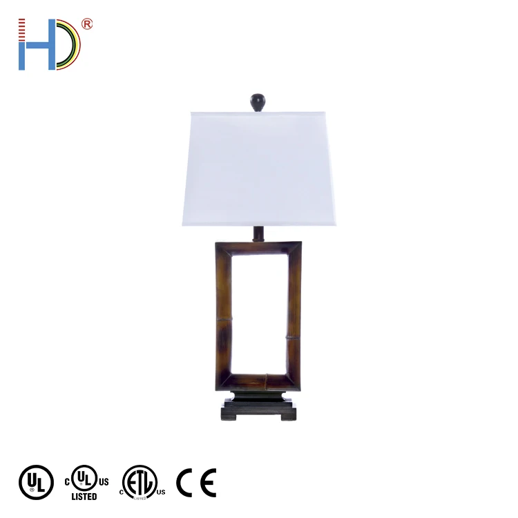 Traditional Fancy Cheap Cordless White Hardback Shade Wood Base Table Lamp