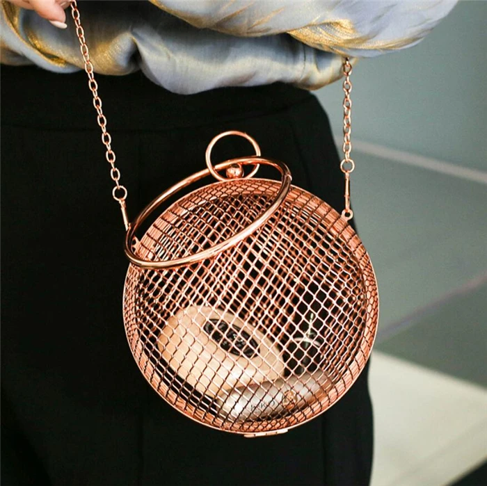 2022 New Arrival Gold Hollow Metal Evening Bag Birds Cage Clutches
